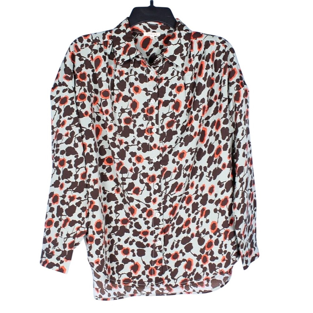 JODIFL Silky Green/Brown POPPY FLORAL Button-Up PLEATED Oversized Blouse/Top S
